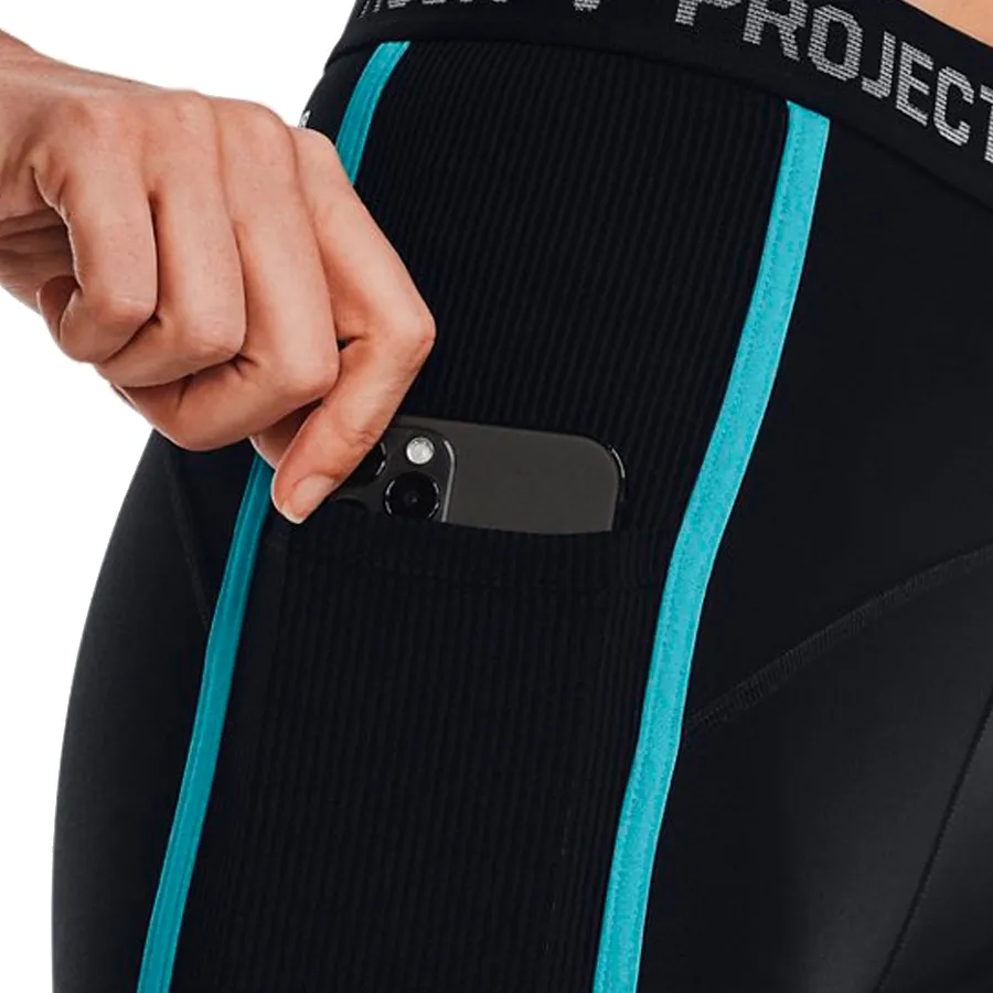 Imagen 5 de 6 de Calza Under Armour Project Rock HeatGear-NEGRO/TURQUESA