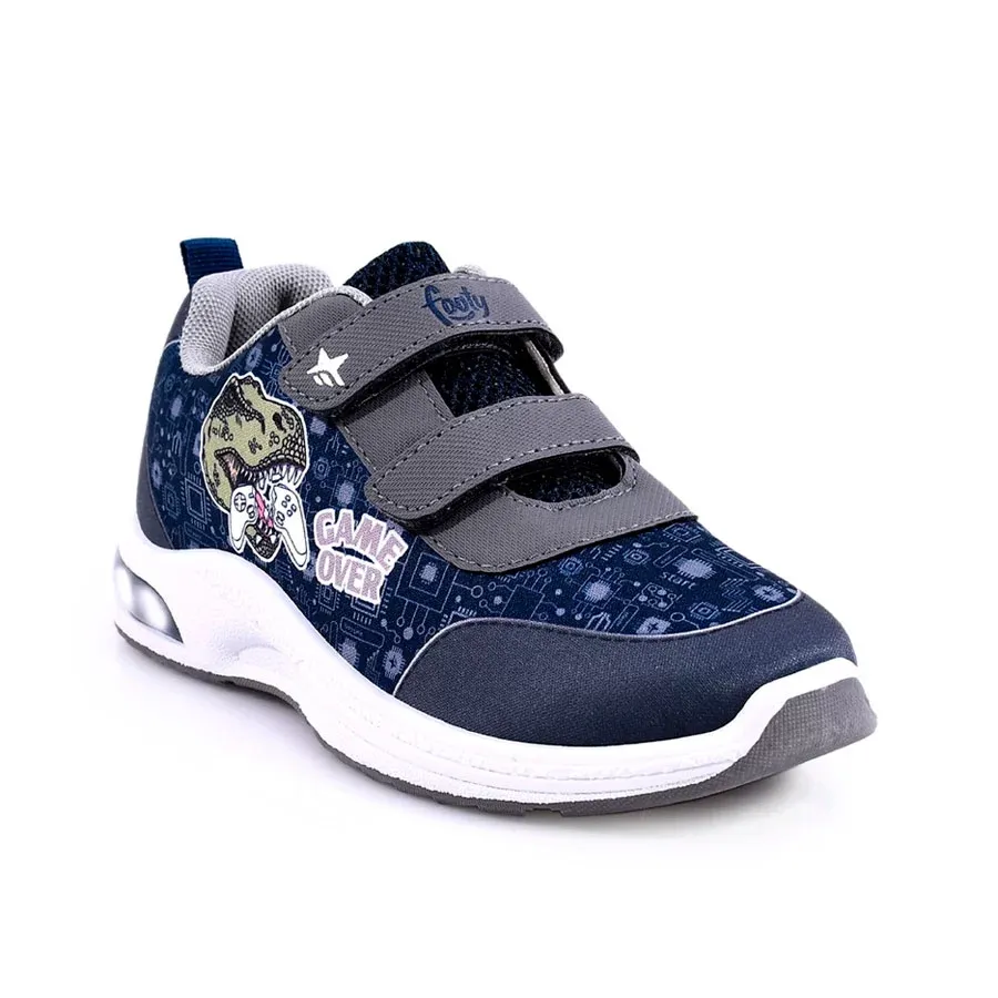 Imagen 2 de 4 de Zapatillas Footy Pop Dinosaurio C/Luz-GRIS/AZUL/BLANCO
