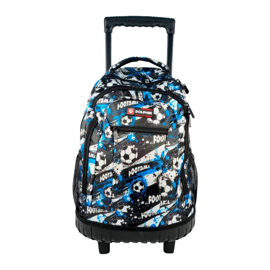 Imagen 0 de 3 de Mochila Dolphin Carrito Escolar Futbol-AZUL/NEGRO/BLANCO