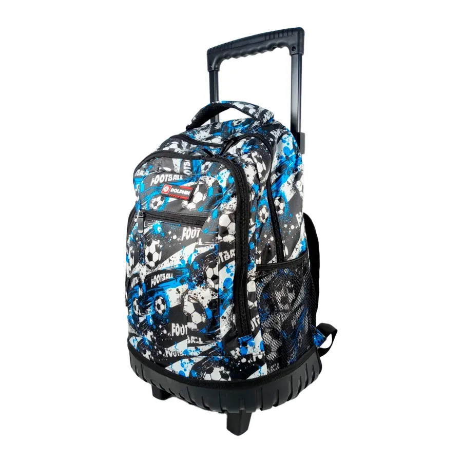Imagen 1 de 3 de Mochila Dolphin Carrito Escolar Futbol-AZUL/NEGRO/BLANCO