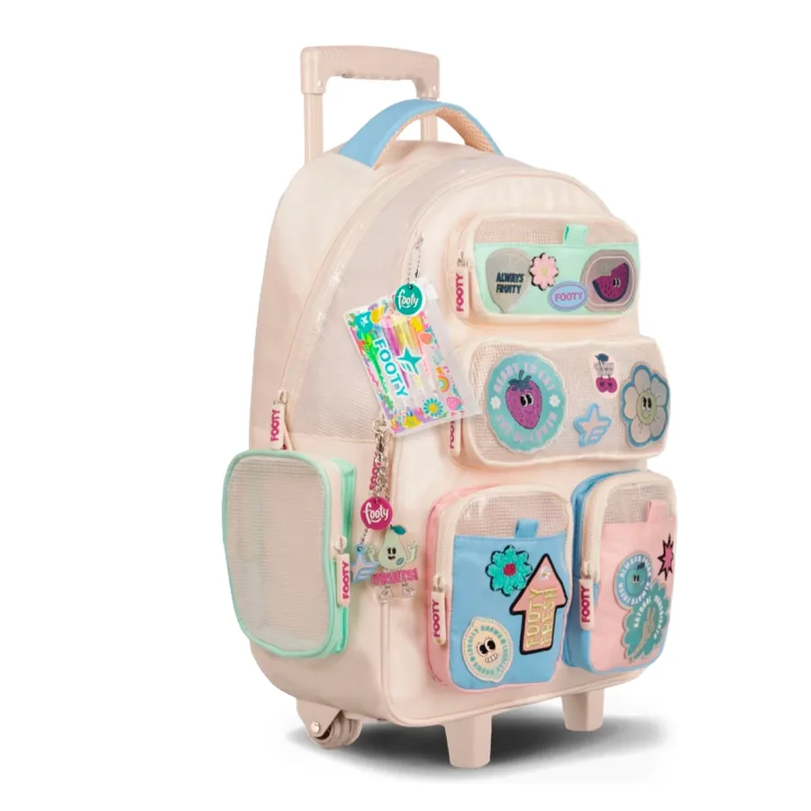 Imagen 1 de 2 de Mochila Footy C/Carro 18" Wonder Pockets-CRUDO/CELESTE