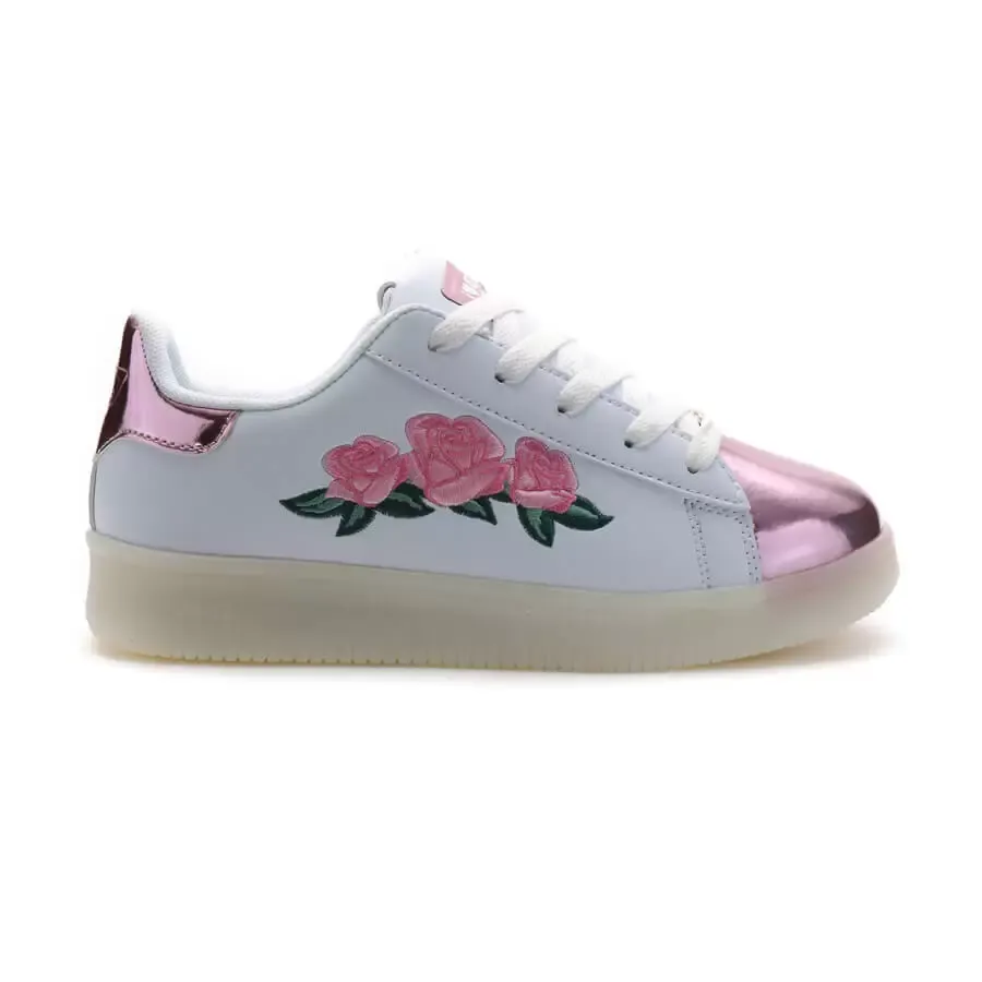 Imagen 4 de 5 de Zapatillas Footy Con Luces Rosa Bordada Met-BLANCO/ROSA