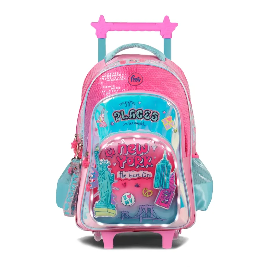 Imagen 0 de 2 de Mochila Footy Carro 18 C/Luz I Love-ROSA/VERDE AGUA