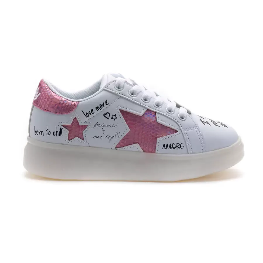 Imagen 4 de 5 de Zapatillas Footy Con Luces Grafitty Laces-BLANCO/ROSA