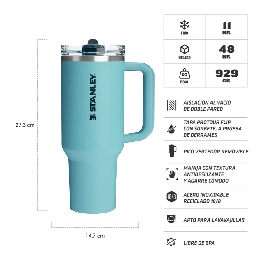 Imagen 3 de 4 de Vaso Stanley Quencher ProTour Flip Straw 1.18L-CELESTE/NEGRO